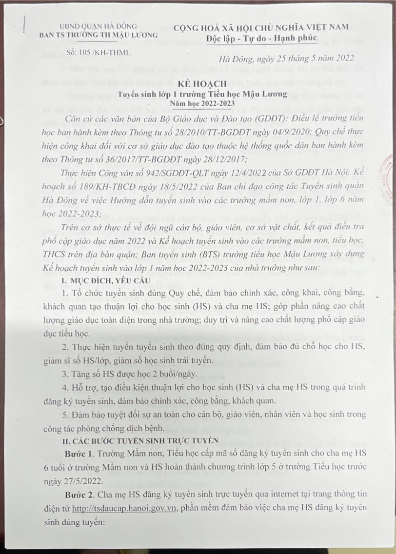 Kế hoạch tuyển sinh